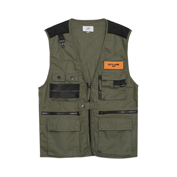 Sleeveless-Multiple-Pockets-Vest-Khaki Sleeveless-Multiple-Pockets-Vest-Khaki